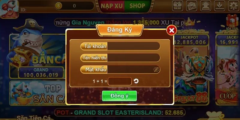 Đăng ký tài khoản tại hệ thống để bắt đầu chơi game